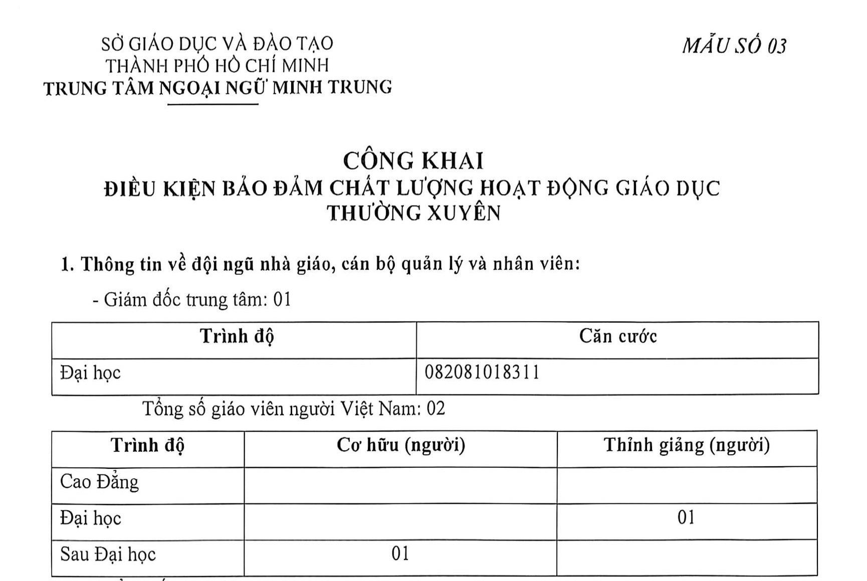 Điều kiện bảo đảm chất lượng
